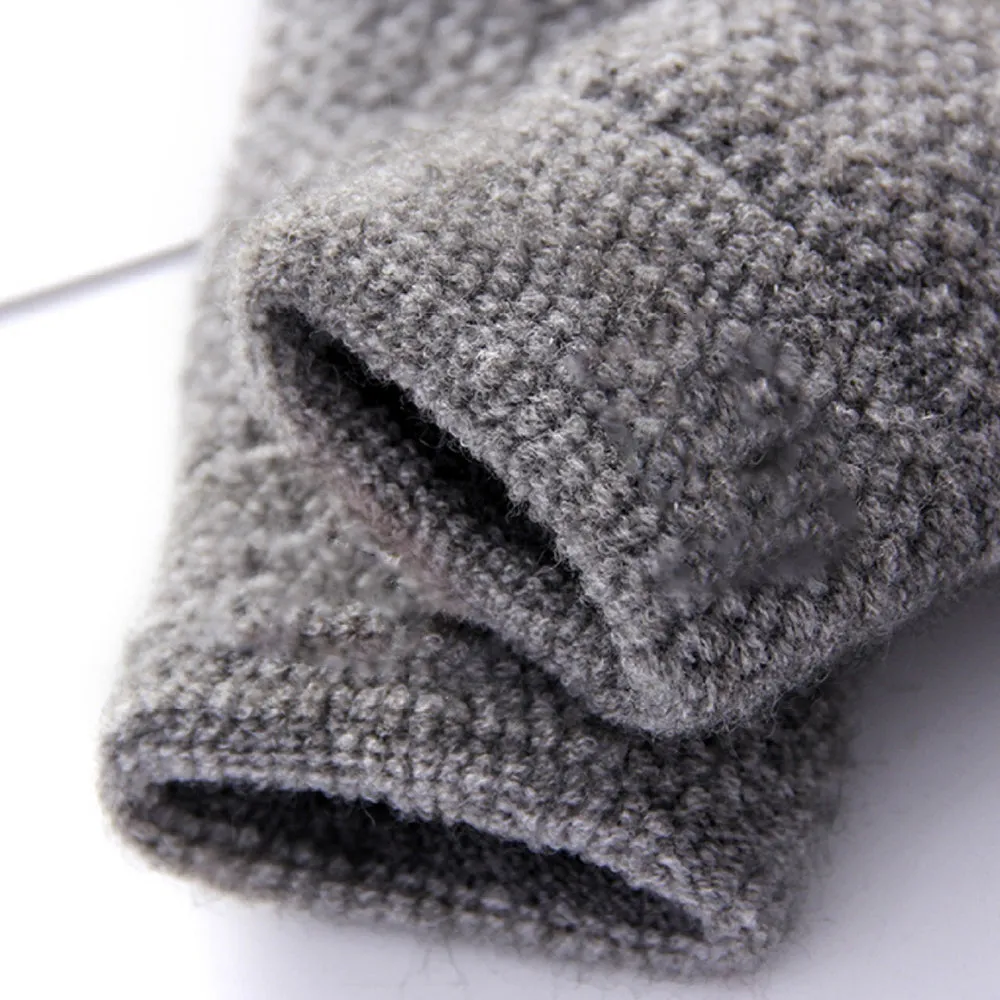 Winter Warm Fingerless Gloves Thermal Half Finger Knitted Mittens Light Grey