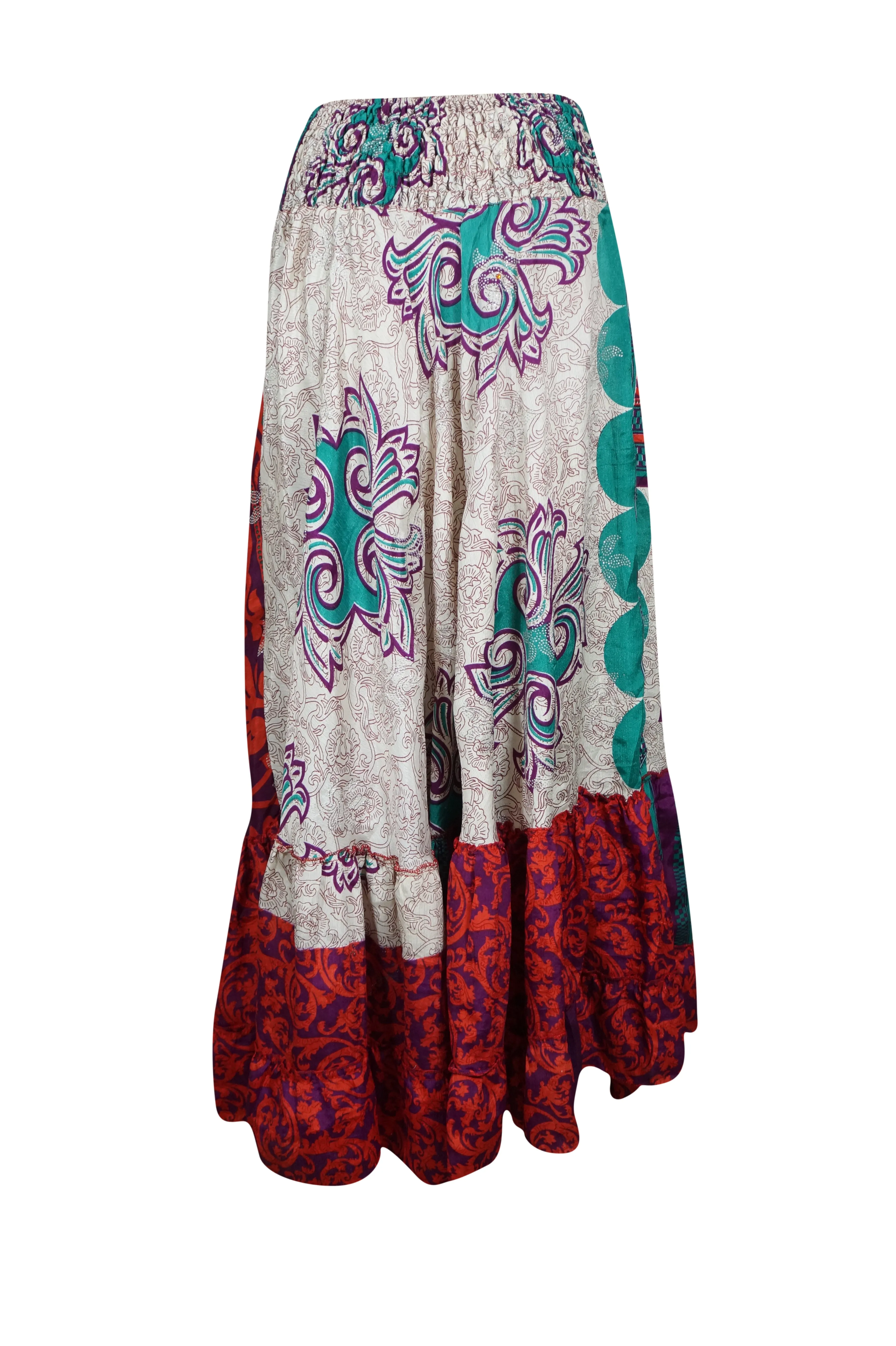 Woman's Maxi Skirt Sapphire Red Floral Skirt Tiered Stylish Boho Skirt ML
