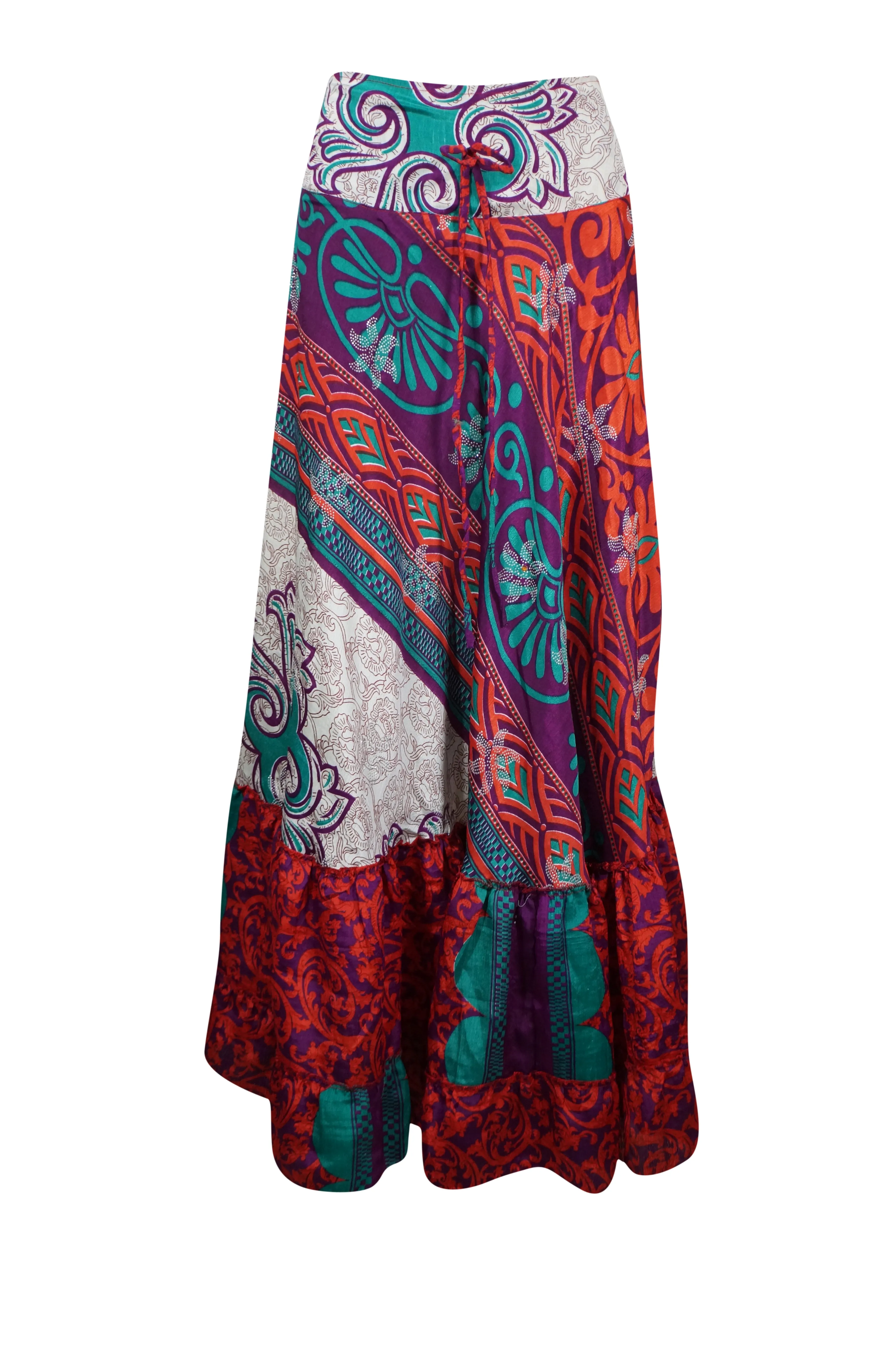 Woman's Maxi Skirt Sapphire Red Floral Skirt Tiered Stylish Boho Skirt ML