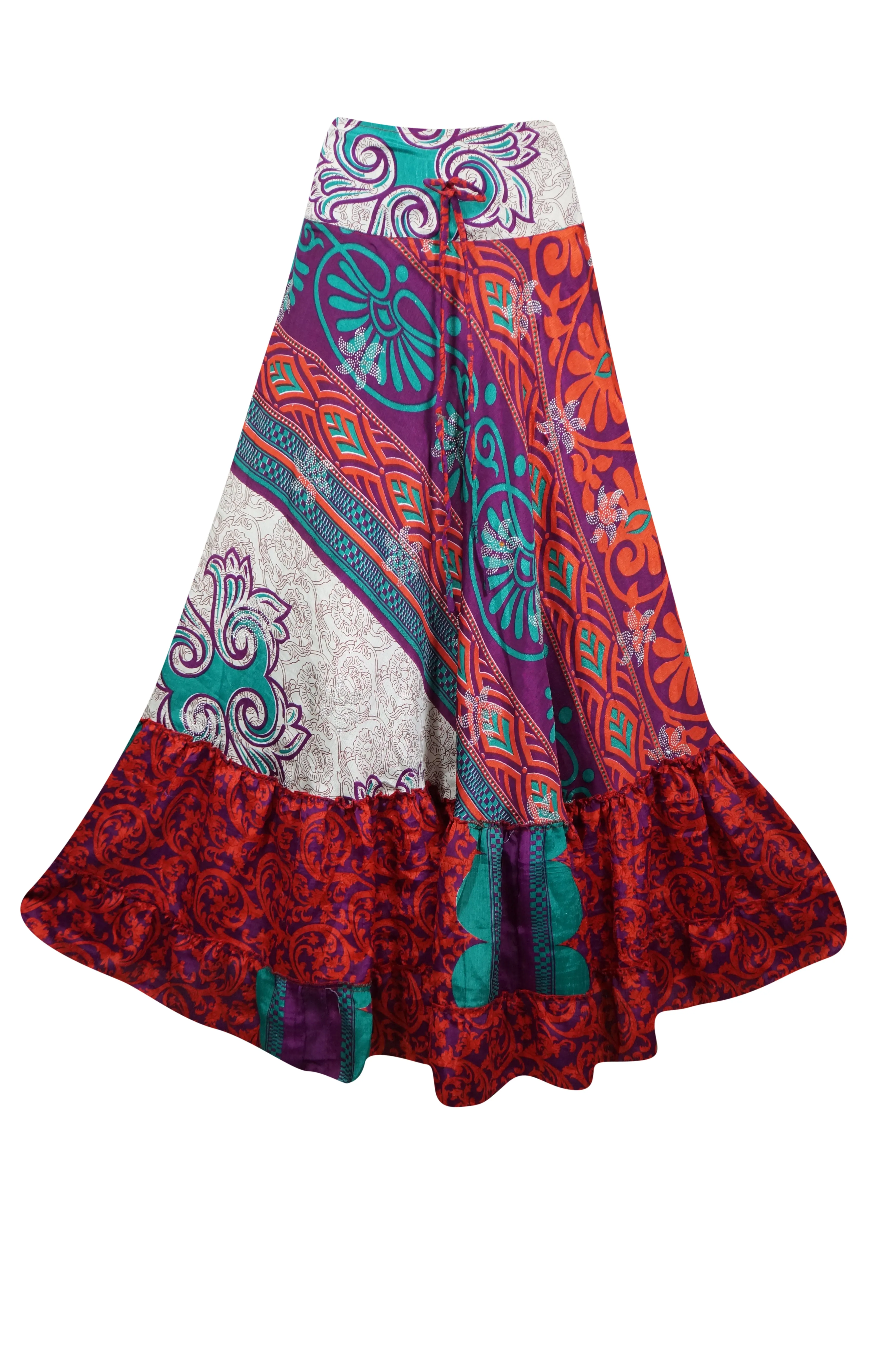 Woman's Maxi Skirt Sapphire Red Floral Skirt Tiered Stylish Boho Skirt ML