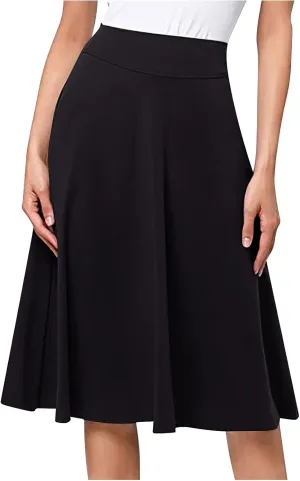 Women High Waist A-Line Skirts Summer Casual Knee Length Flowy Flared Skirts Elegant Comfy Solid Versatile Skirt