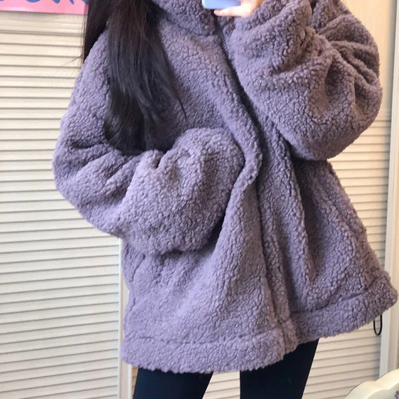 Women Korean Loose Warm Long Sleeved Student Tops Outerwear