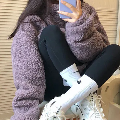 Women Korean Loose Warm Long Sleeved Student Tops Outerwear