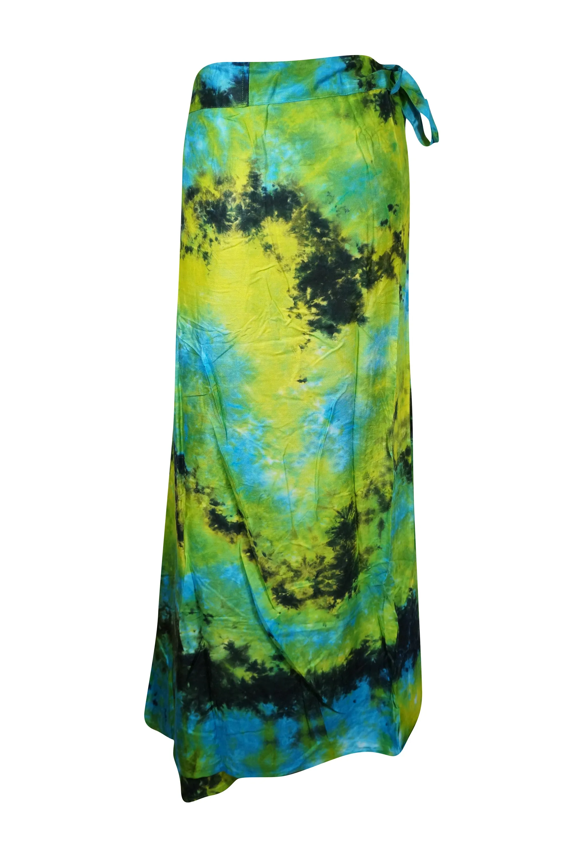 Women Retro Wrap Maxi Skirt, Green Tie Dye Summer Wraparound Skirts One size