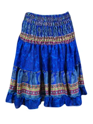Womens Beach Skirt Ruched Sapphire Blue Beach Trndy Ruffle Skirts S/M