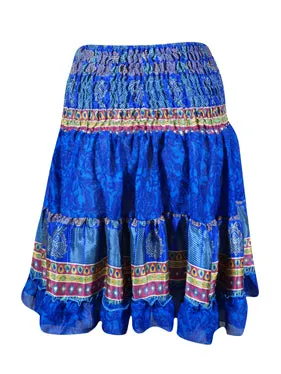 Womens Beach Skirt Ruched Sapphire Blue Beach Trndy Ruffle Skirts S/M