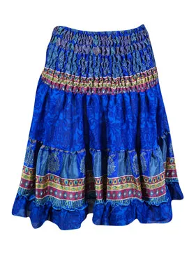 Womens Beach Skirt Ruched Sapphire Blue Beach Trndy Ruffle Skirts S/M