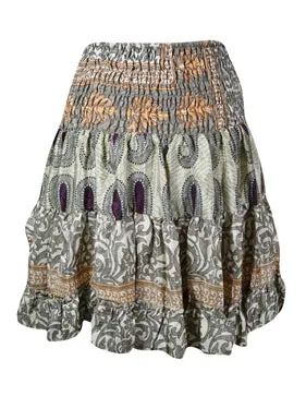 Womens Boho Chic Stylish Heavenly Gray Floral Beach Recycle Silk Skirts S/M