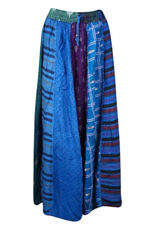 Womens Fall Blue Maxi Skirt, Beach Festival, Dori Patchwork Skirts, Retro Skirt S/M/L