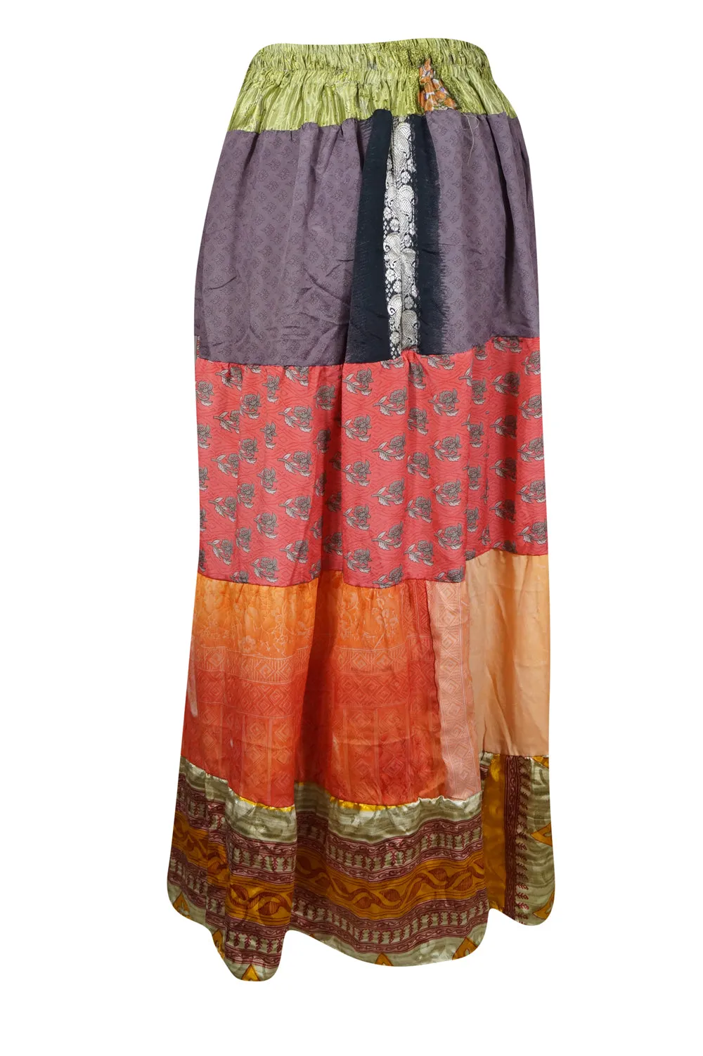 Women's Long Skirt, Red Floral Patchwork Boho Stylish Skirts S/M/L