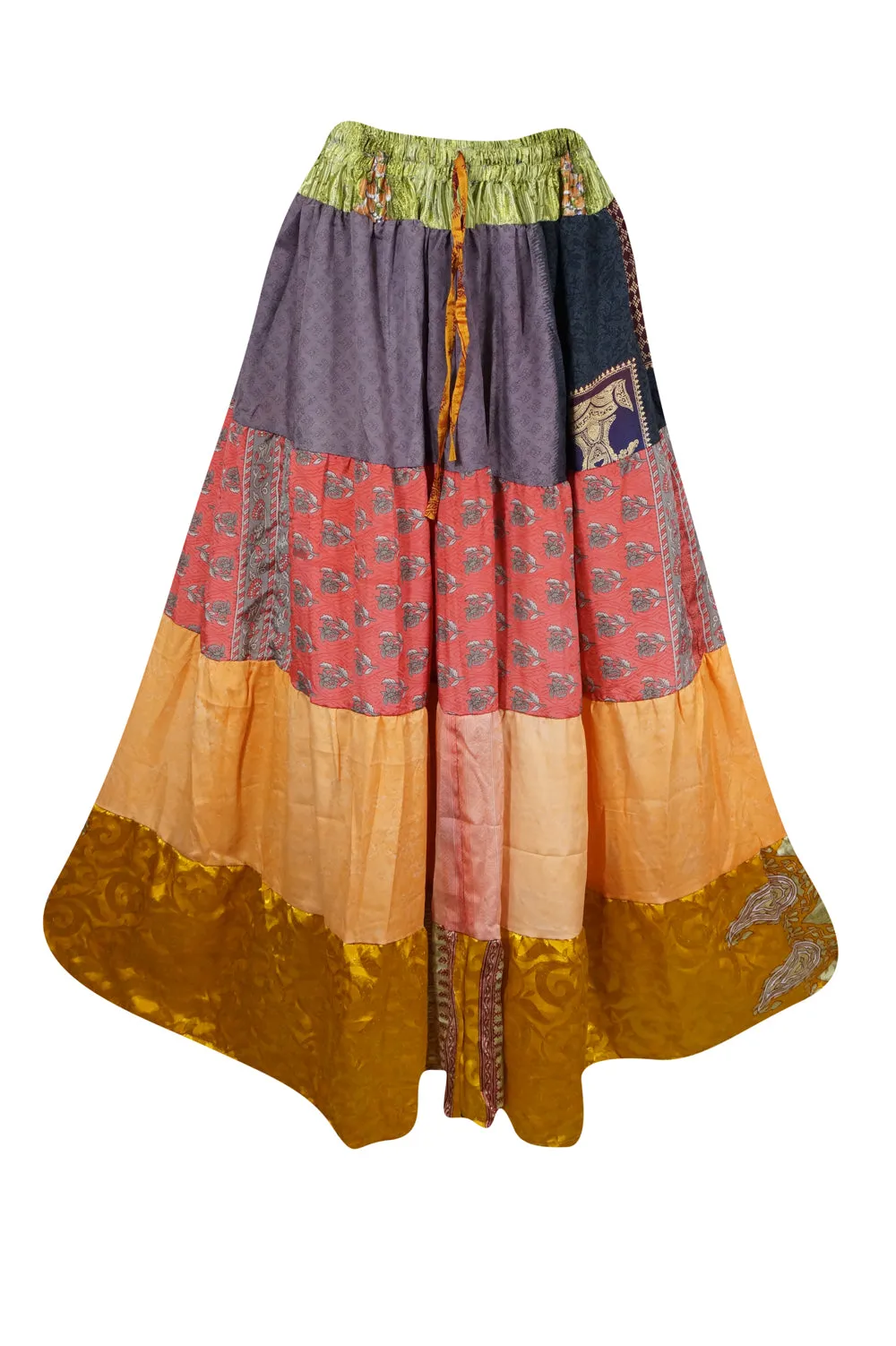 Women's Long Skirt, Red Floral Patchwork Boho Stylish Skirts S/M/L