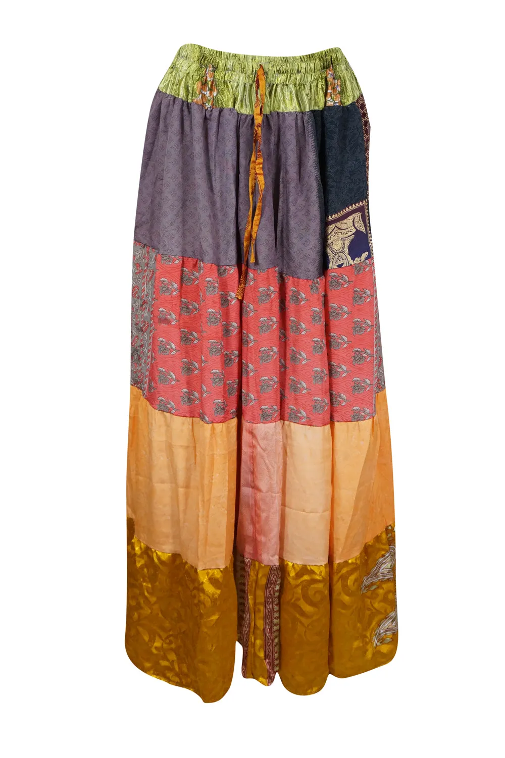 Women's Long Skirt, Red Floral Patchwork Boho Stylish Skirts S/M/L