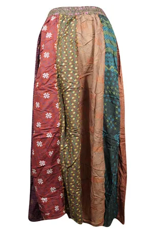 Womens Maxi Fall Skirt, Handmade Long Patchwork Retro Flared Skirts S/M/L