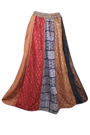 Womens Maxi Fall Skirt, Handmade Long Patchwork Retro Flared Skirts S/M/L
