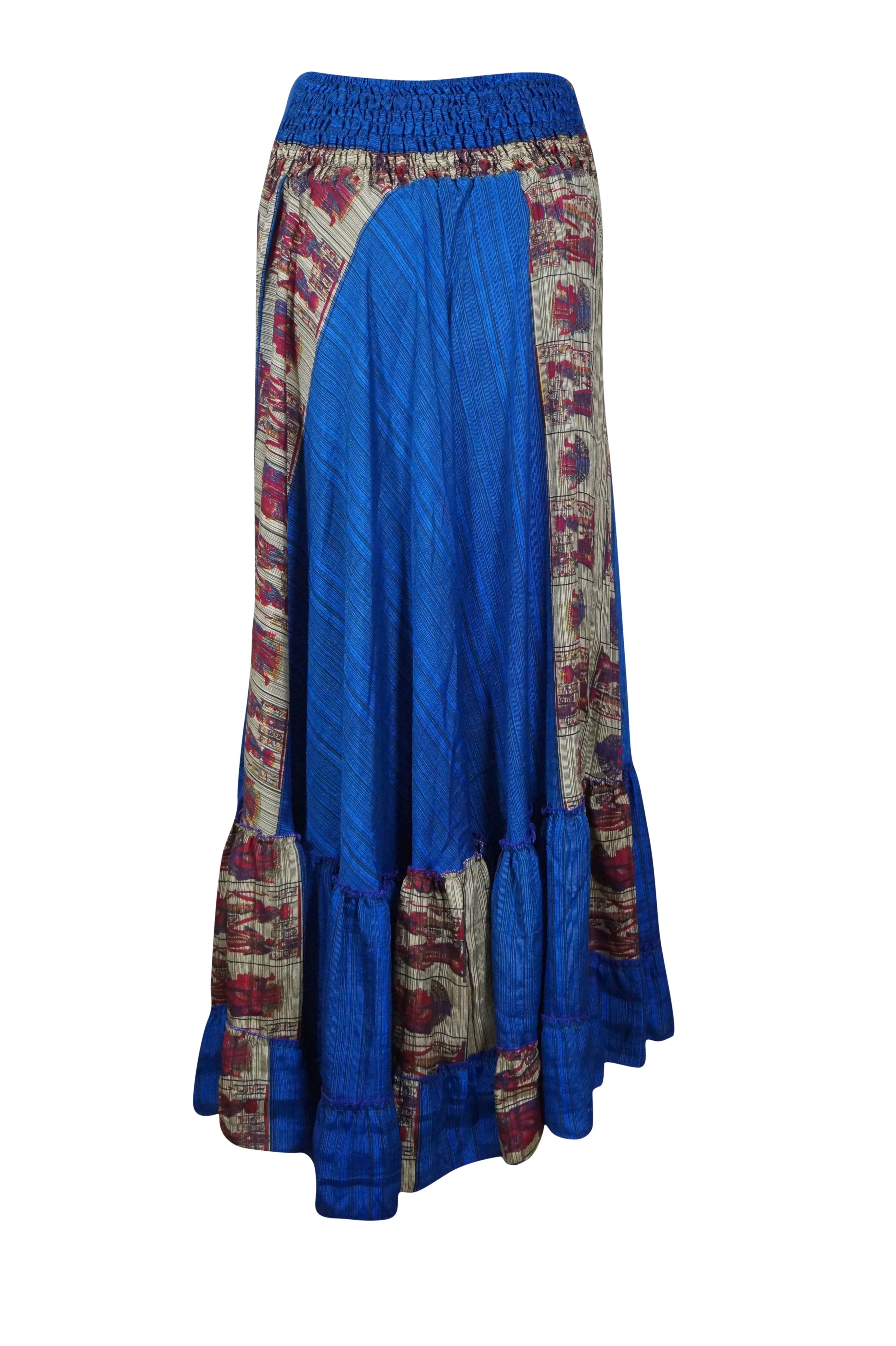 Women's Neon Blue Stylish Maxi Skirt Tiered Ruffle Boho Skirt ML
