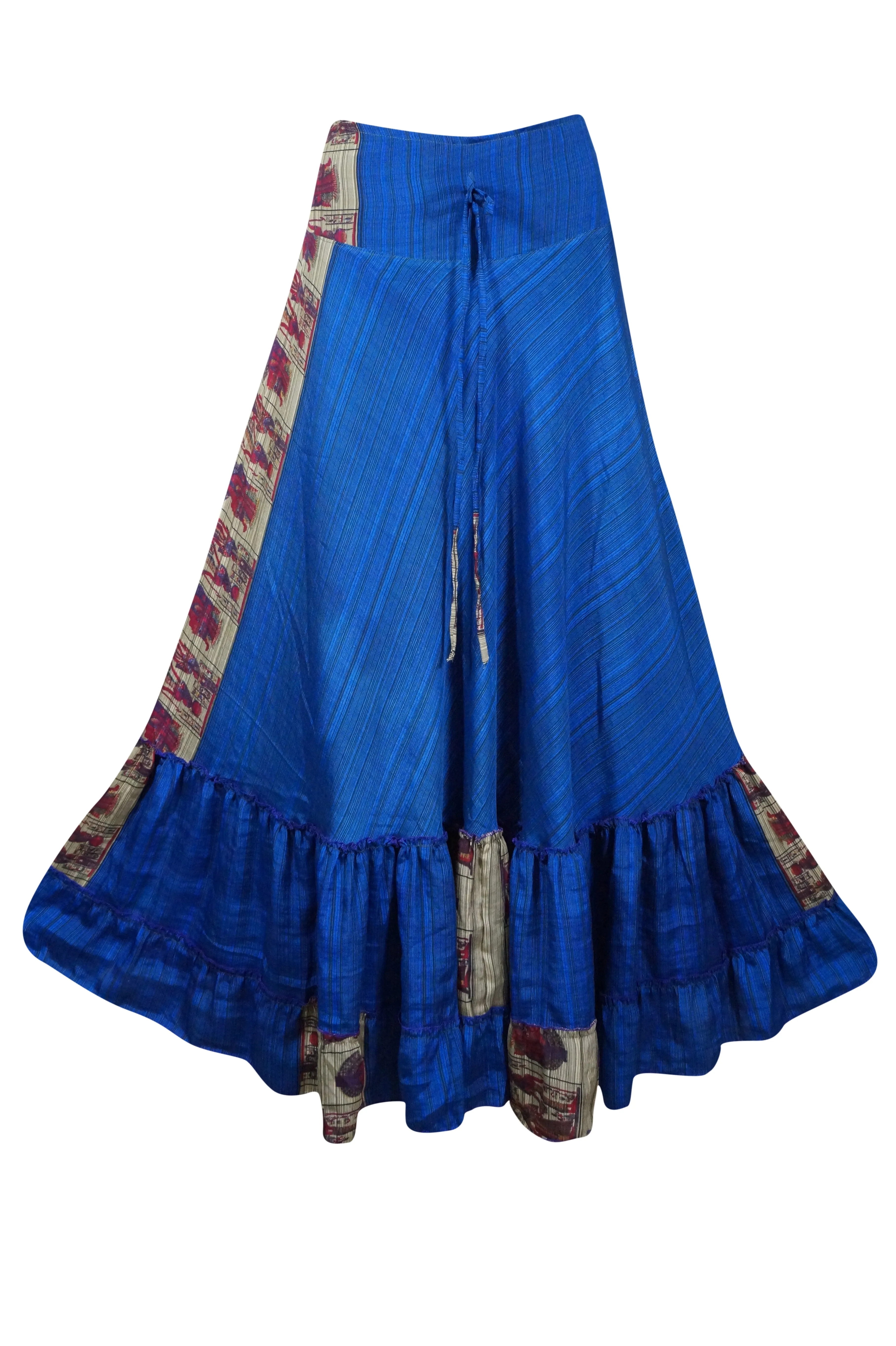 Women's Neon Blue Stylish Maxi Skirt Tiered Ruffle Boho Skirt ML