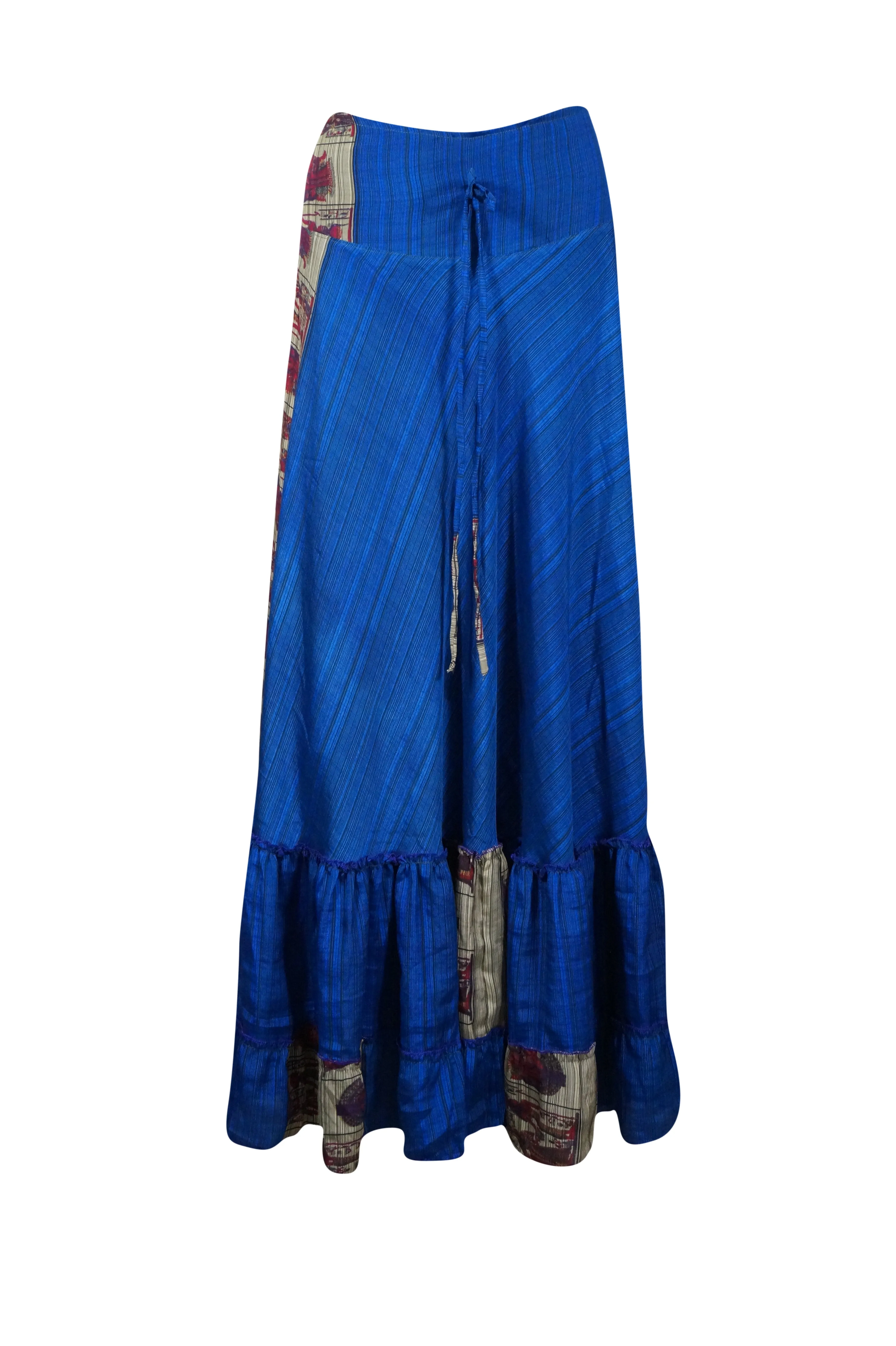 Women's Neon Blue Stylish Maxi Skirt Tiered Ruffle Boho Skirt ML
