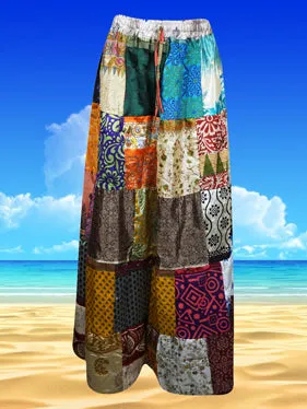 Womens Silk Maxi Skirt, Luscious Berry Beach Skirt, Patchwork Beach Gypsy Skirts, S/M/L