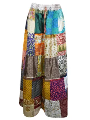 Womens Silk Maxi Skirt, Luscious Berry Beach Skirt, Patchwork Beach Gypsy Skirts, S/M/L