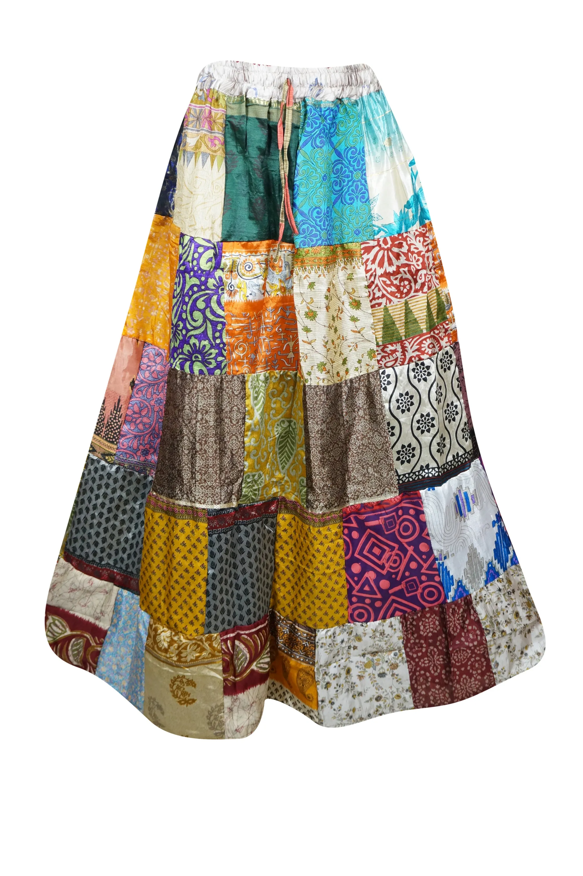 Womens Silk Maxi Skirt, Luscious Berry Beach Skirt, Patchwork Beach Gypsy Skirts, S/M/L