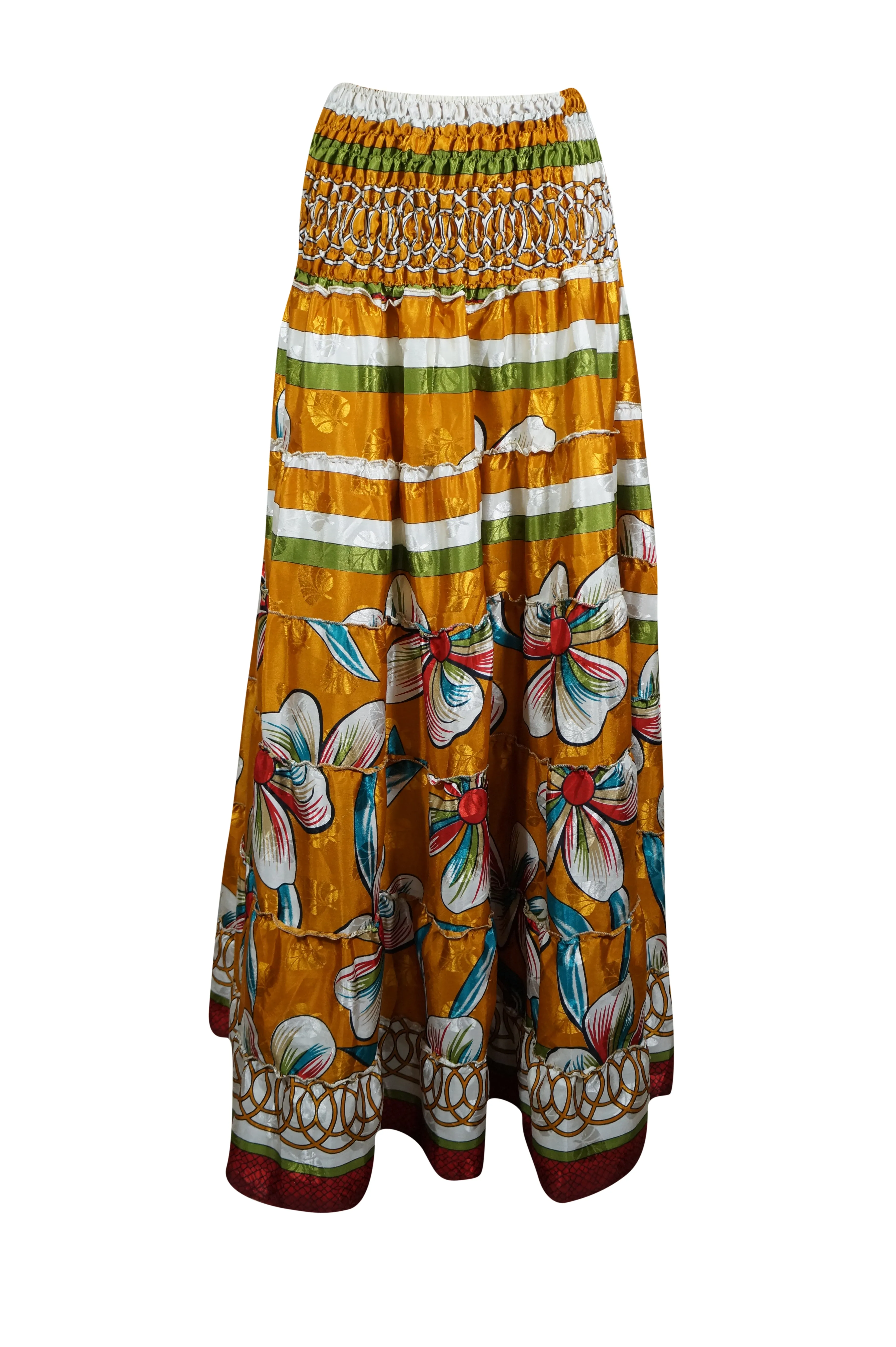 Women's Skirt Tuscany Yellow Floral Beach Maxi Skirt Patchwork Boho Skirt Dress S/M