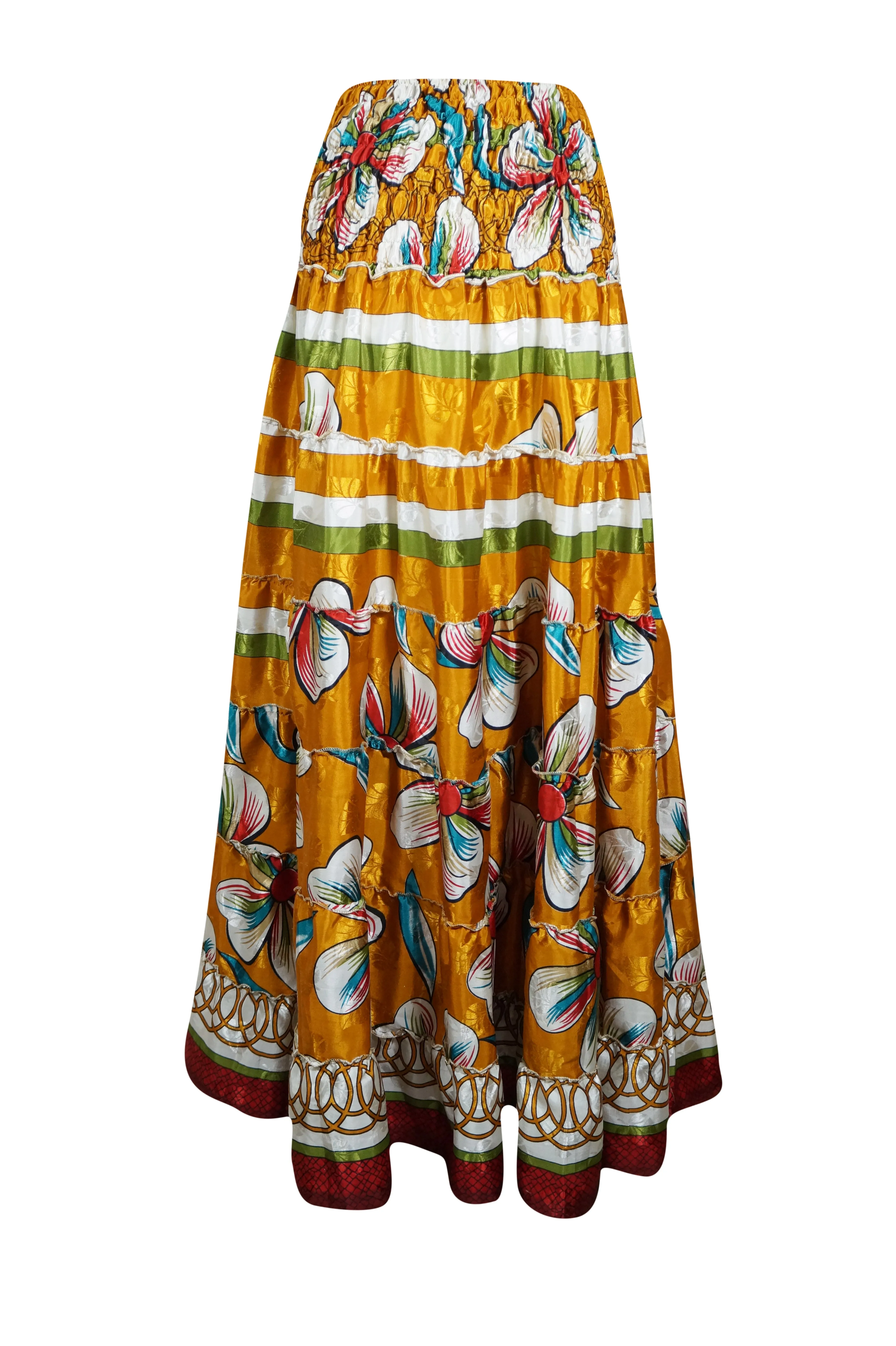 Women's Skirt Tuscany Yellow Floral Beach Maxi Skirt Patchwork Boho Skirt Dress S/M