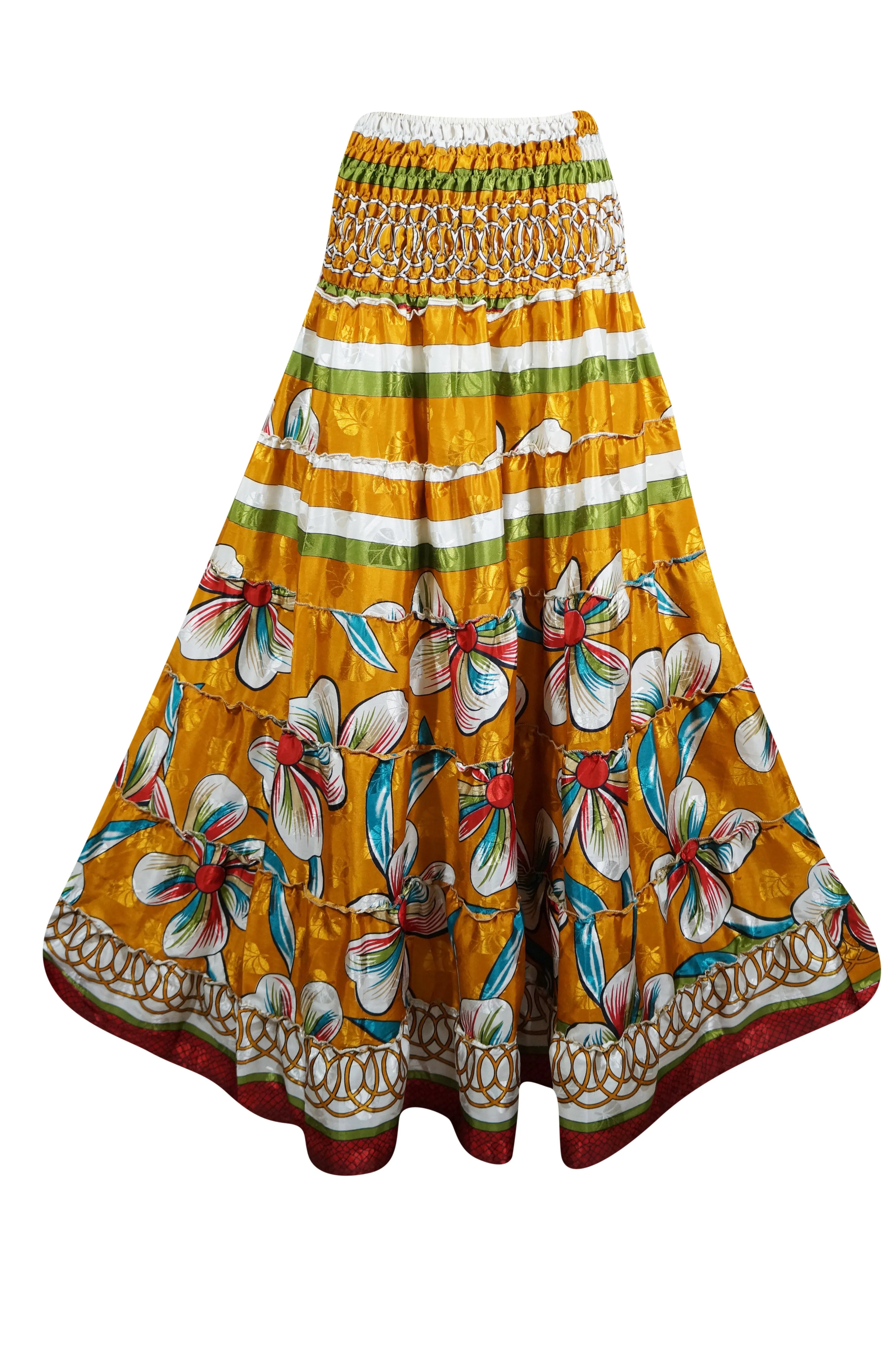 Women's Skirt Tuscany Yellow Floral Beach Maxi Skirt Patchwork Boho Skirt Dress S/M