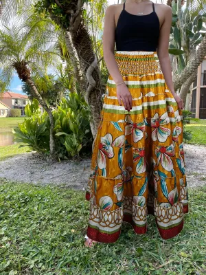 Women's Skirt Tuscany Yellow Floral Beach Maxi Skirt Patchwork Boho Skirt Dress S/M