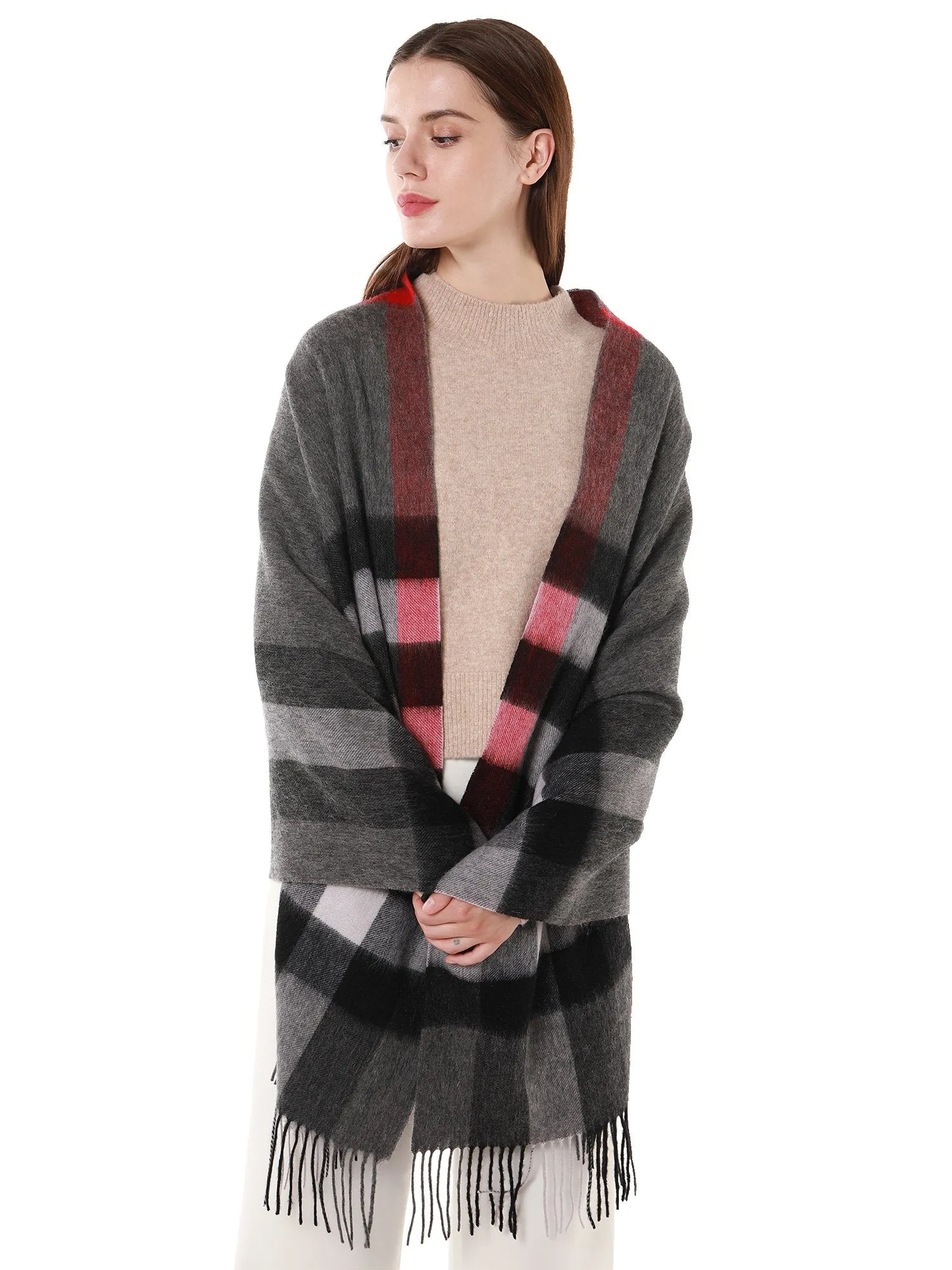 Woolen Bloom Soft Warm Wrap Fringed Plaid Scarf
