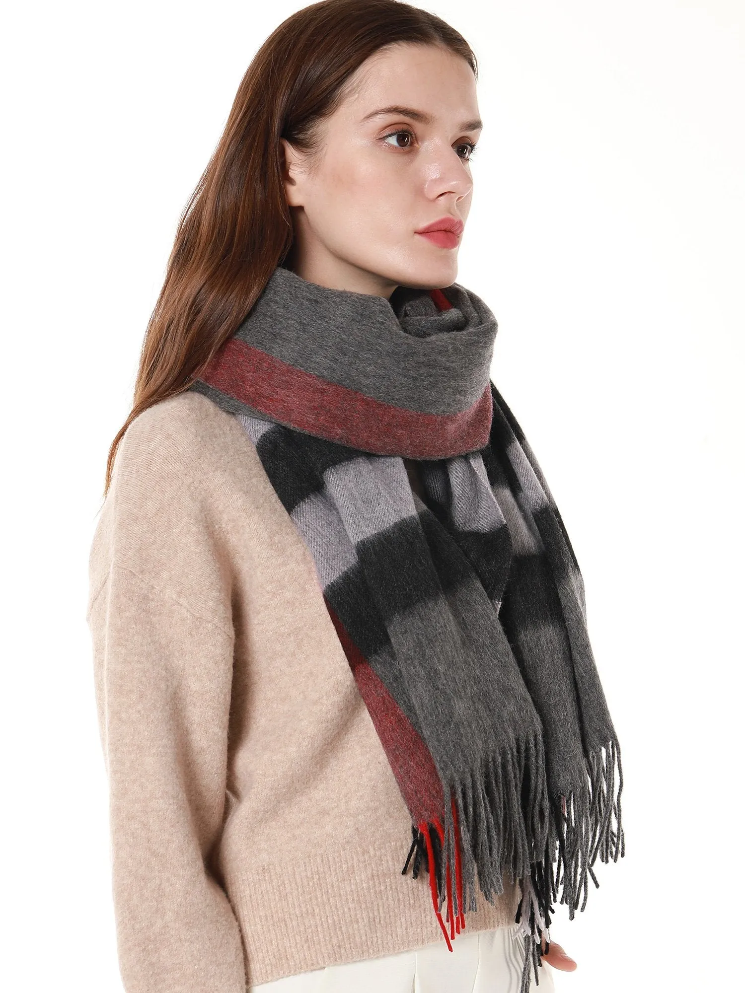 Woolen Bloom Soft Warm Wrap Fringed Plaid Scarf