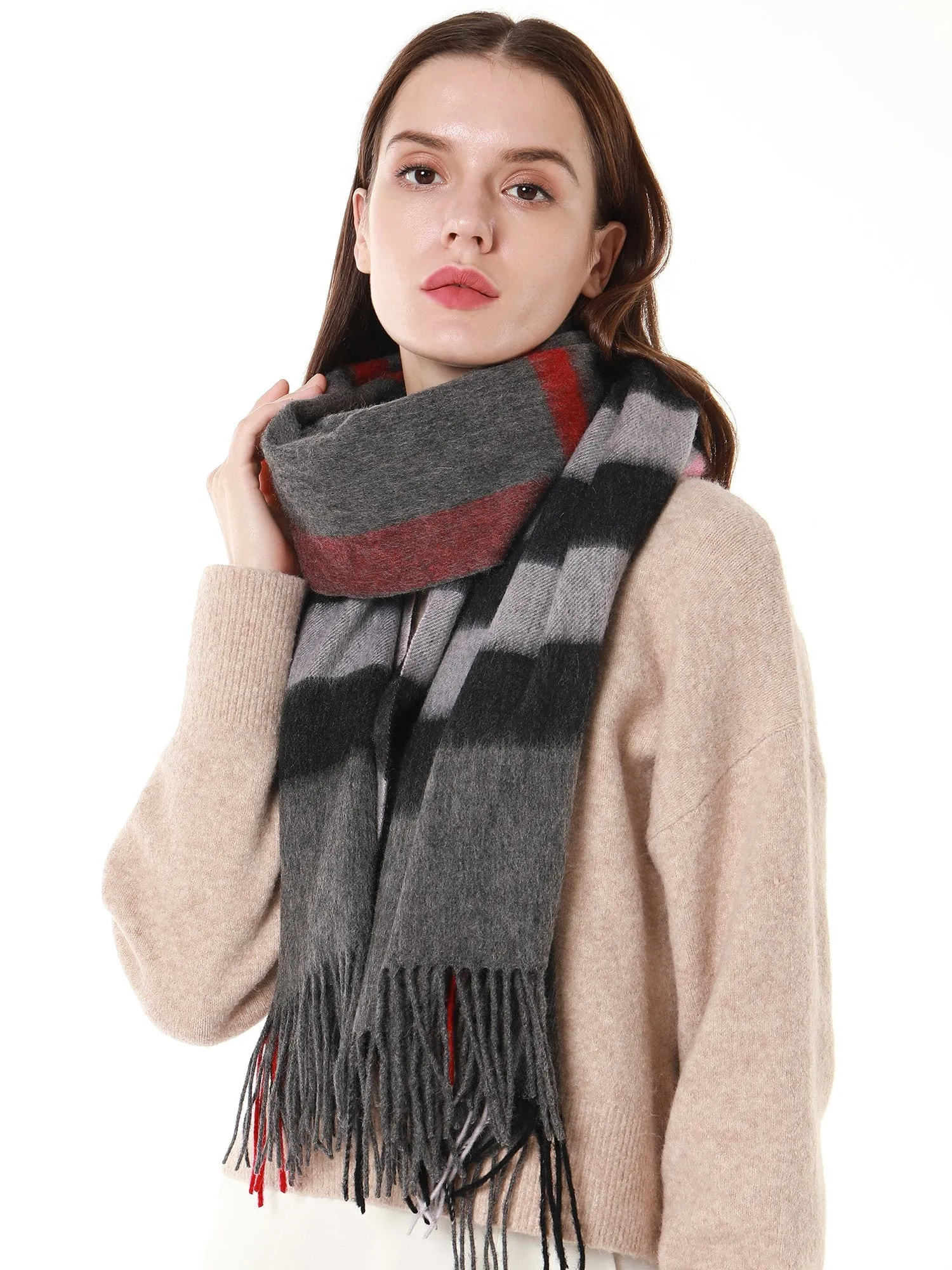 Woolen Bloom Soft Warm Wrap Fringed Plaid Scarf