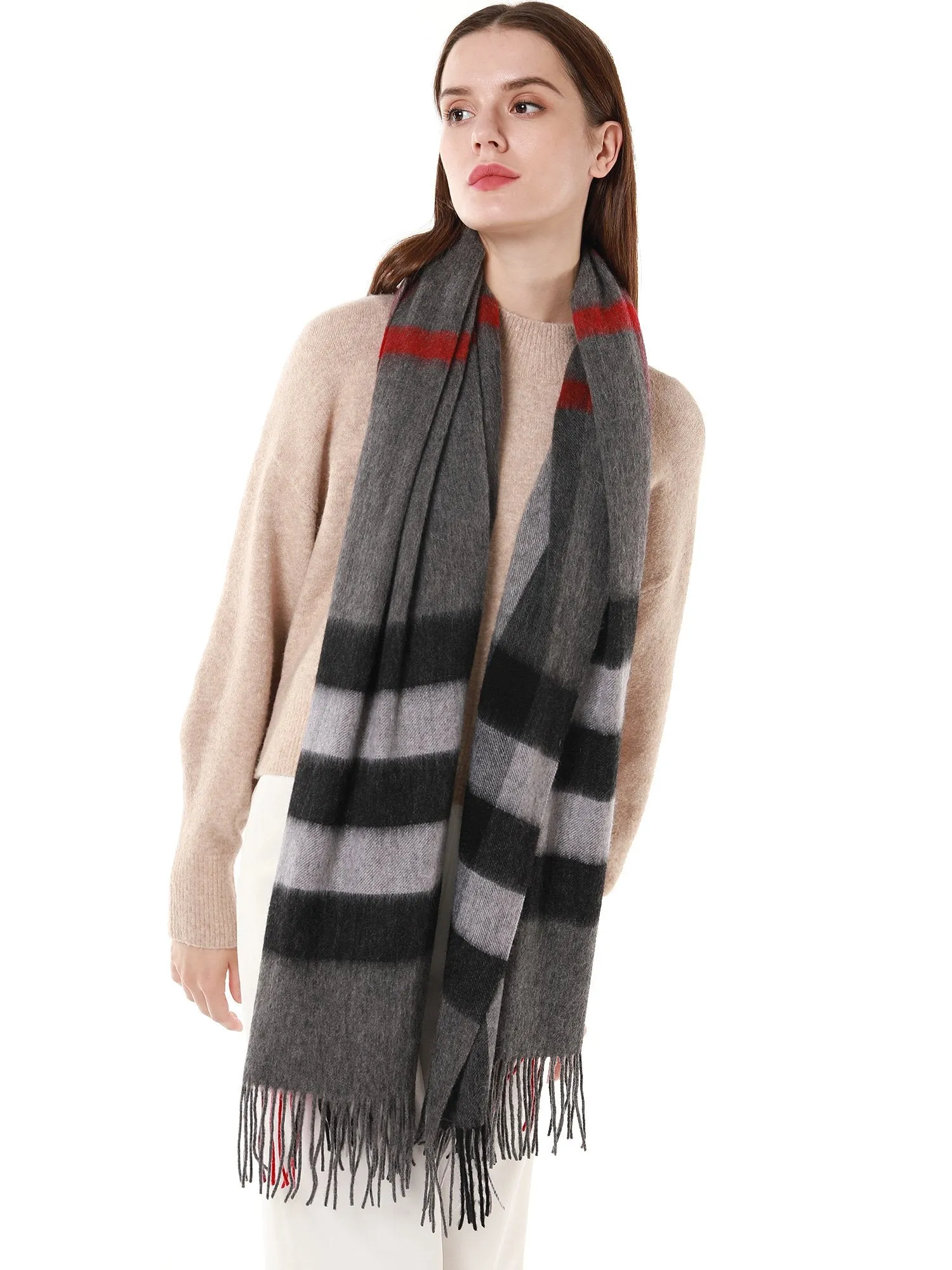 Woolen Bloom Soft Warm Wrap Fringed Plaid Scarf