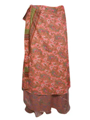 Wrap Long Skirt, Pink Printed skirt, one size