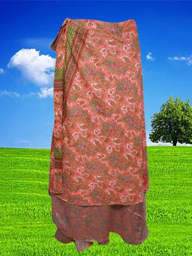 Wrap Long Skirt, Pink Printed skirt, one size