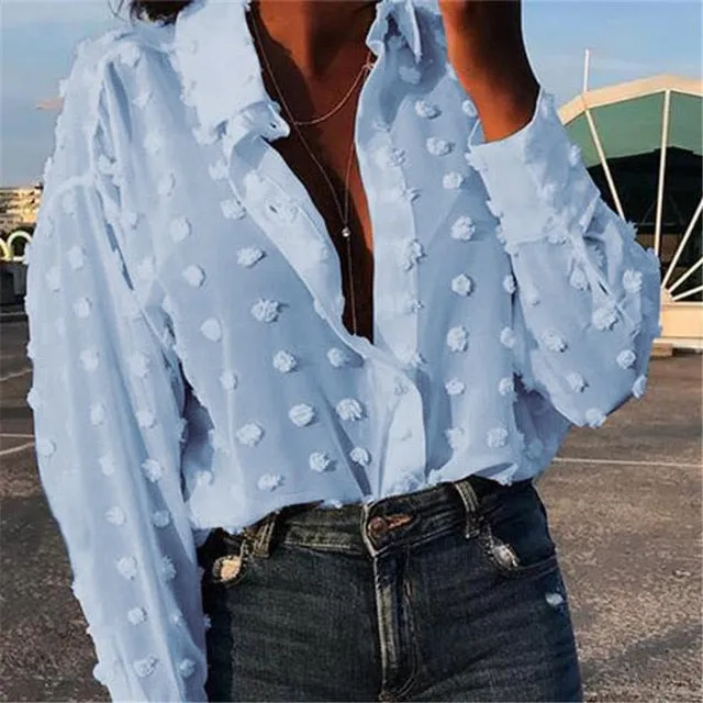 xakxx Womens Tops and Blouses Elegant Long Sleeve chemise femme Polka Dot Loose OL Shirt Ladies Chiffon Blouse Dames blusa feminina