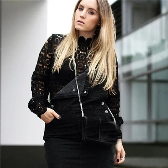 xakxx xakxx Elegant white lace blouse shirt women lantern sleeve sexy hollow out embroidery patchwork blouses autumn tops female